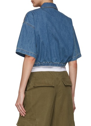 Back View - Click To Enlarge - MO&CO. - Short Sleeve Cropped Denim Shirt