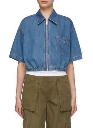 Main View - Click To Enlarge - MO&CO. - Short Sleeve Cropped Denim Shirt