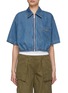 Main View - Click To Enlarge - MO&CO. - Short Sleeve Cropped Denim Shirt