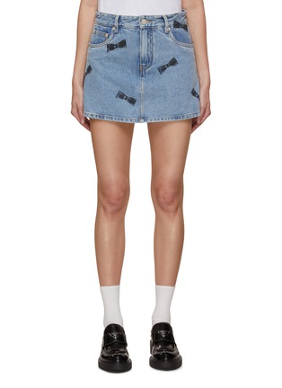 Main View - Click To Enlarge - MO&CO. - Bow Print Denim Mini Skirt