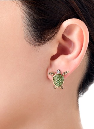 Detail View - Click To Enlarge - MIO HARUTAKA - ‘Turtle’ 18k White Rose Gold Green Garnet Diamond Earring