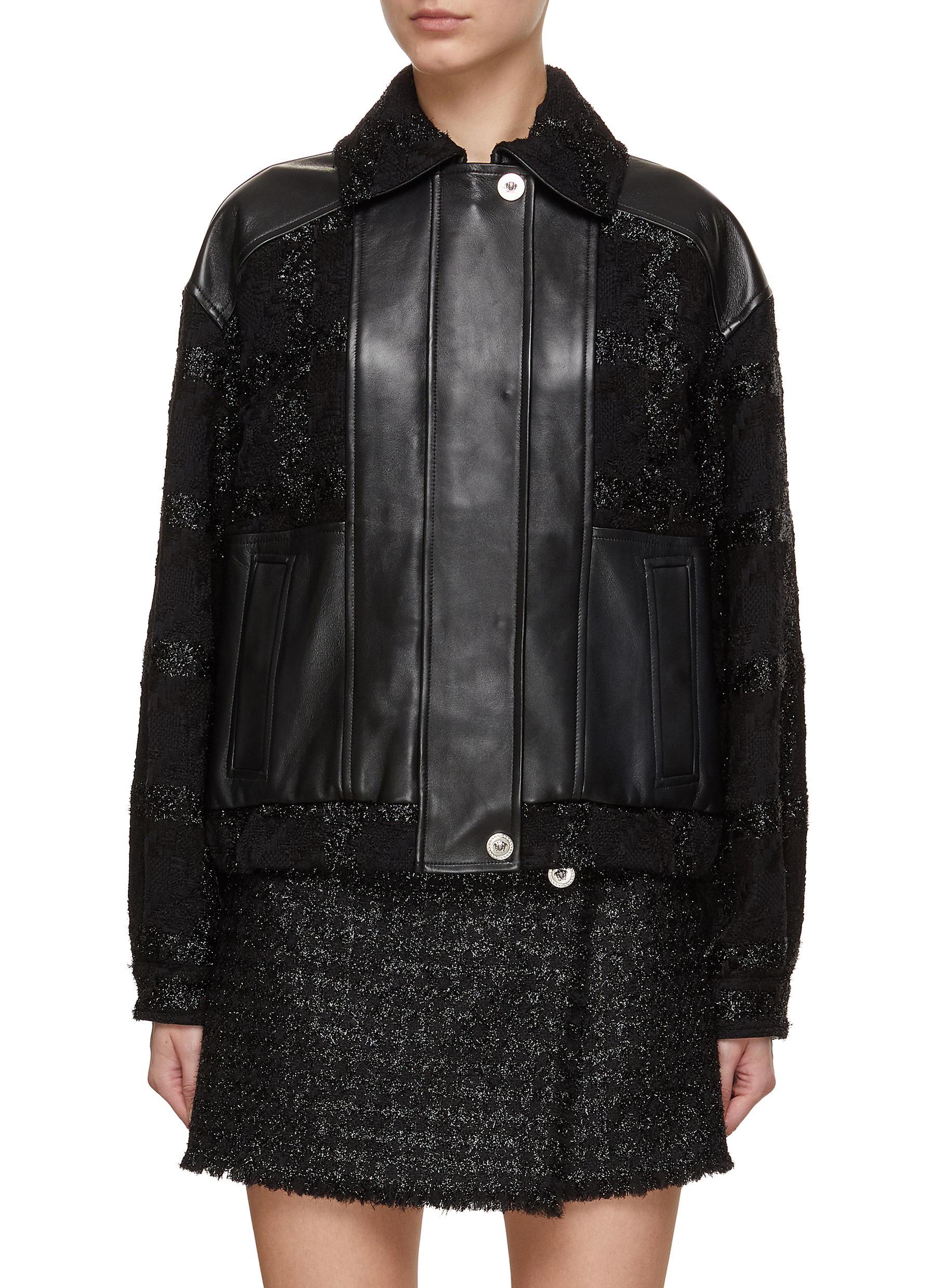 VERSACE | Macro Check Lurex Tweed Leather Blouson Jacket | Women