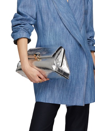 Front View - Click To Enlarge - CHLOÉ - ‘Penelope’ Metallic Leather Clutch Bag