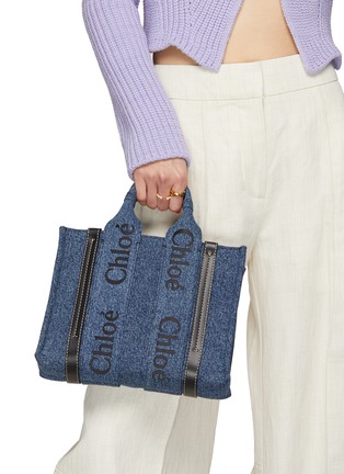 Figure View - Click To Enlarge - CHLOÉ - Small ‘Woody’ Embroidered Logo Denim Tote Bag