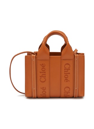 Main View - Click To Enlarge - CHLOÉ - Mini ‘Woody’ Logo Embroidered Calfskin Leather Tote Bag