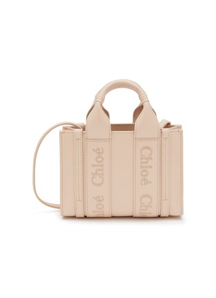 Main View - Click To Enlarge - CHLOÉ - Mini ‘Woody’ Logo Embroidered Calfskin Leather Tote Bag