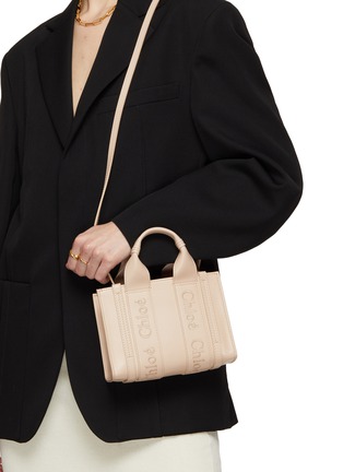 Figure View - Click To Enlarge - CHLOÉ - Mini ‘Woody’ Logo Embroidered Calfskin Leather Tote Bag