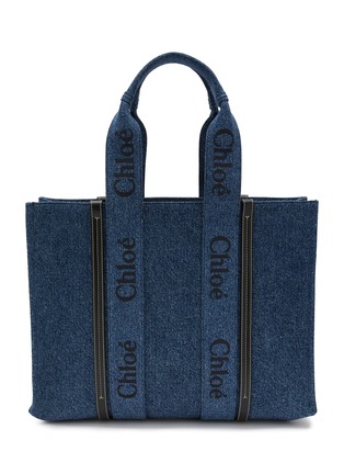 Main View - Click To Enlarge - CHLOÉ - Large ‘Woody’ Logo Print Denim Tote Bag