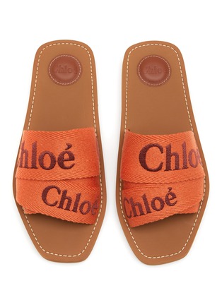 Detail View - Click To Enlarge - CHLOÉ - ‘Woody’ Logo Linen Cross Strap Slides