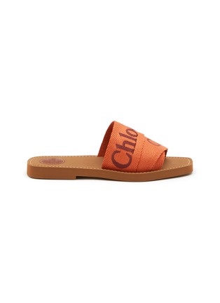 Main View - Click To Enlarge - CHLOÉ - ‘Woody’ Logo Linen Cross Strap Slides