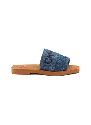 Main View - Click To Enlarge - CHLOÉ - ‘Woody’ Logo Linen Cross Strap Slides