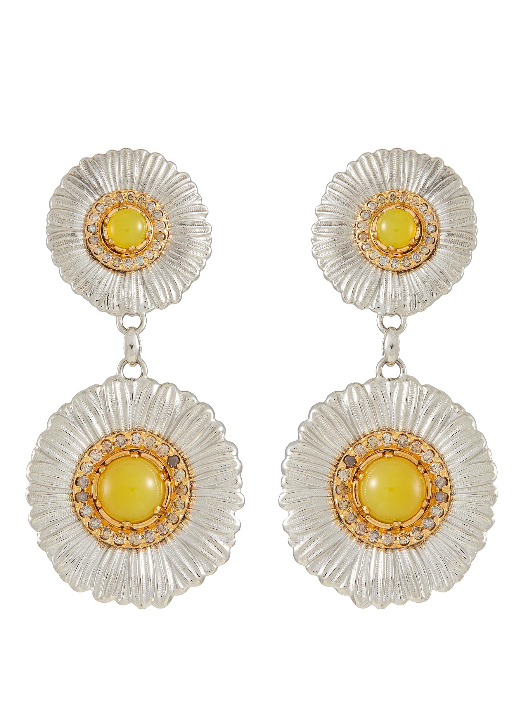 BUCCELLATI Blossoms Diamond and Yellow Agate Daisy Pendant Earrings Women Lane Crawford
