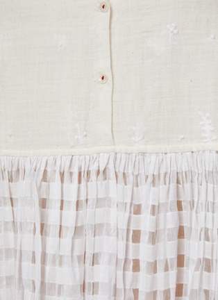  - INJIRI - V-Neck Sheer Chequered Panel Cotton Silk Blend Midi Dress