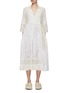 Main View - Click To Enlarge - INJIRI - V-Neck Sheer Chequered Panel Cotton Silk Blend Midi Dress
