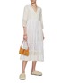 Figure View - Click To Enlarge - INJIRI - V-Neck Sheer Chequered Panel Cotton Silk Blend Midi Dress