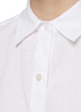  - THEORY - Cropped Pleated Long Sleeve Linen Shirt