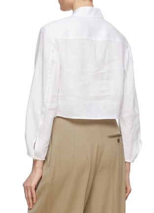 Back View - Click To Enlarge - THEORY - Cropped Pleated Long Sleeve Linen Shirt