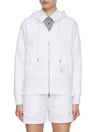 Main View - Click To Enlarge - THOM BROWNE - Hooded Cotton Zip Up Jacket