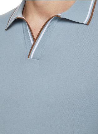  - EQUIL - Stripe Trim Buttonless Polo Shirt