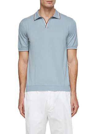 Main View - Click To Enlarge - EQUIL - Stripe Trim Buttonless Polo Shirt
