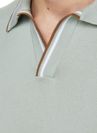  - EQUIL - Stripe Trim Buttonless Polo Shirt