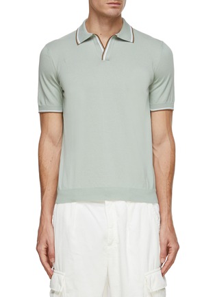 Main View - Click To Enlarge - EQUIL - Stripe Trim Buttonless Polo Shirt