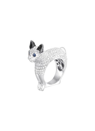 Main View - Click To Enlarge - MIO HARUTAKA - ‘Kitty’ 18K White Gold Black Diamond Sapphire Ring