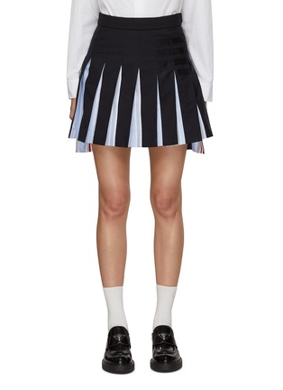 Main View - Click To Enlarge - THOM BROWNE  - Asymmetric Hem Suiting Pleated Mini Skirt