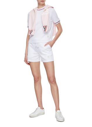 Figure View - Click To Enlarge - THOM BROWNE  - Tricoloured Stripe Waistband Sweat Shorts