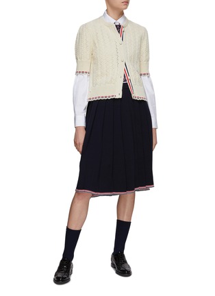 Figure View - Click To Enlarge - THOM BROWNE - Cable Pointelle Stitch Cardigan