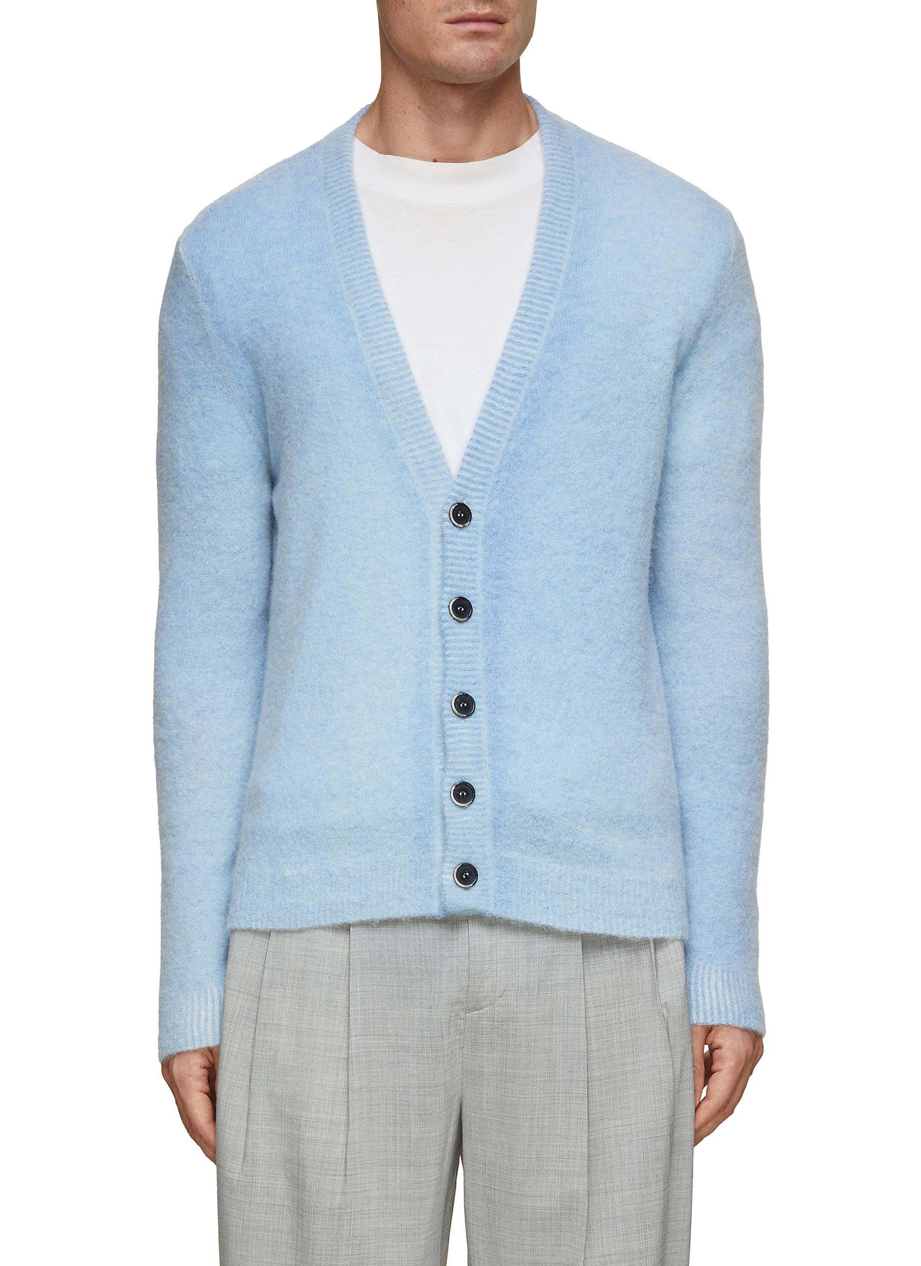 Loose Fit Hole-knit Cardigan, Mens Blue Cardigan