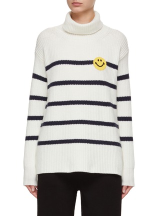 Main View - Click To Enlarge - JOSHUA’S - Smiley Face Knit Patch Fisherman Sweater