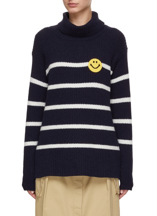 Main View - Click To Enlarge - JOSHUA’S - Smiley Face Knit Patch Fisherman Sweater