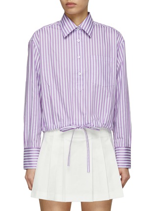 Main View - Click To Enlarge - WE-AR 4 - ‘The CC’ Drawstring Hem Striped Cotton Cropped Shirt