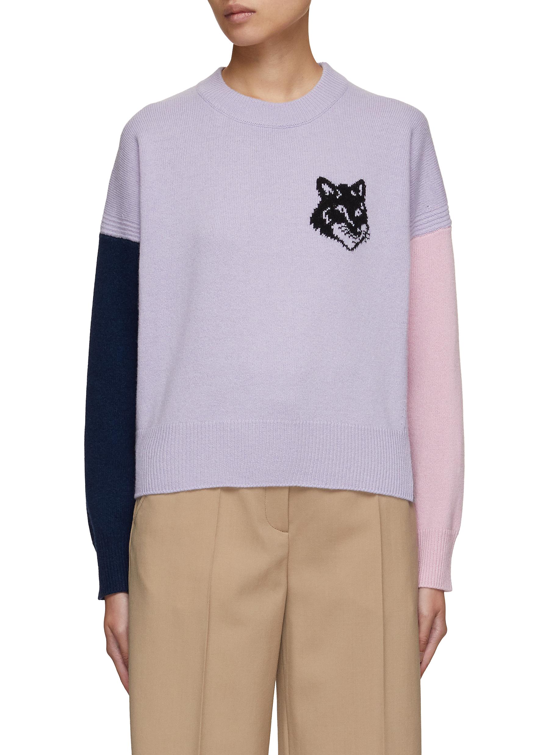 KITSUNE | Fox Head Intarsia Colour Block Sweater | Women | Lane