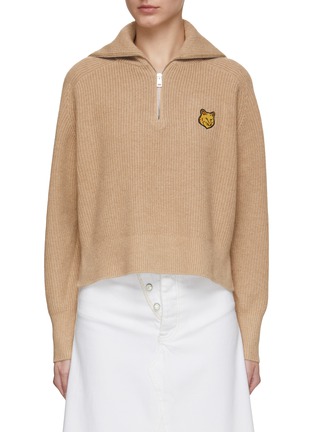Main View - Click To Enlarge - MAISON KITSUNÉ - Fox Head Patch Half Zip Ribbed Jumper