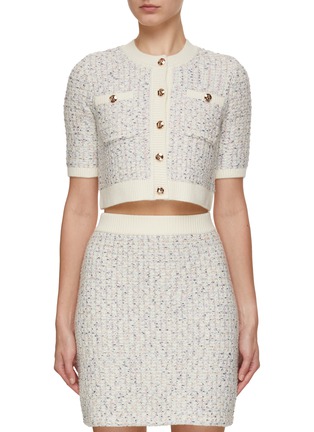 Main View - Click To Enlarge - CRUSH COLLECTION - Bouclé Short Sleeve Cropped Jacket