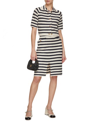 Figure View - Click To Enlarge - CRUSH COLLECTION - Striped Jacquard Slit Skirt