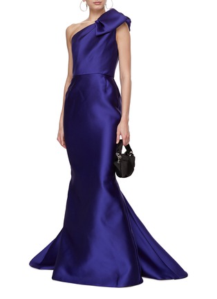 Figure View - Click To Enlarge - MARCHESA COUTURE - One-Shoulder Satin Fishtail Gown