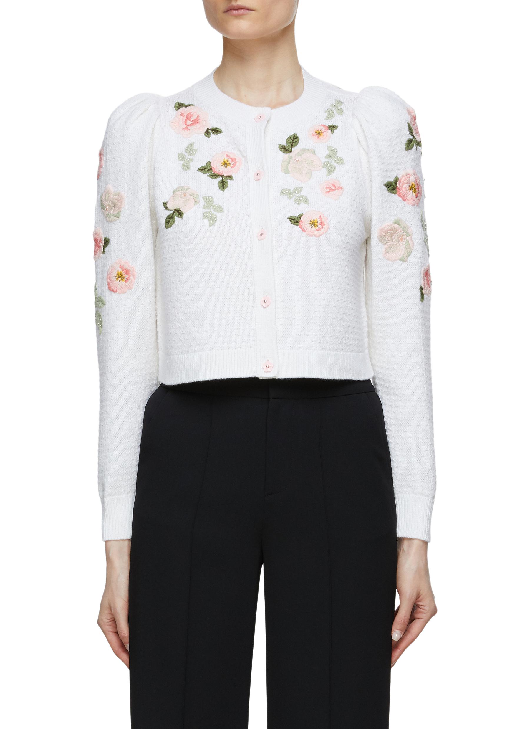 â€˜Kitty’ Floral Embroidered Puff Sleeve Cardigan