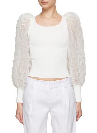 Main View - Click To Enlarge - ALICE & OLIVIA - Abella Sheer Puff Sleeve Knit Top