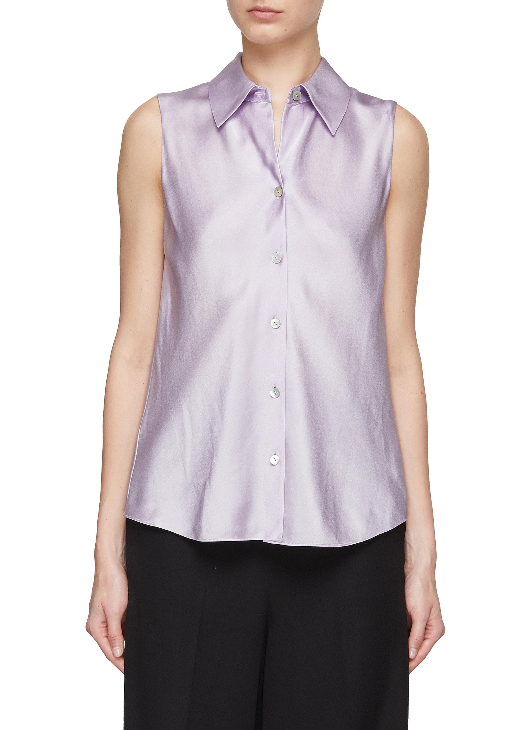 Vince Bias Cut Silk Shirt In Purple