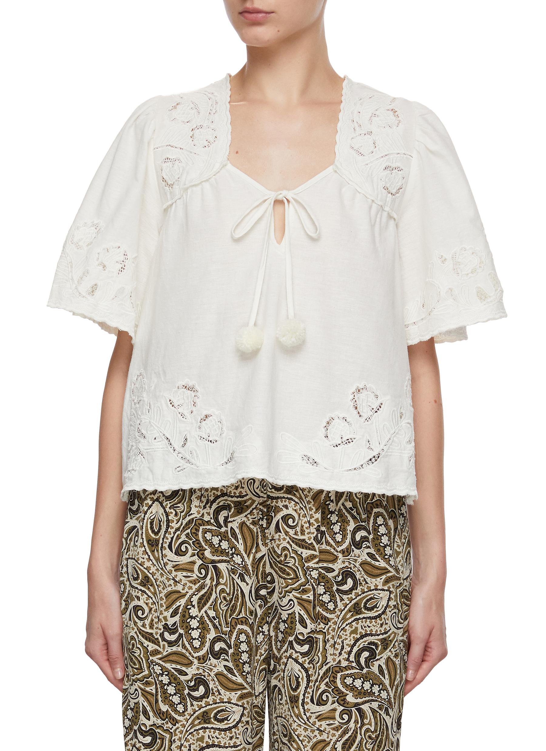 Sea Baylin Lace-trimmed Crepe Top in Natural