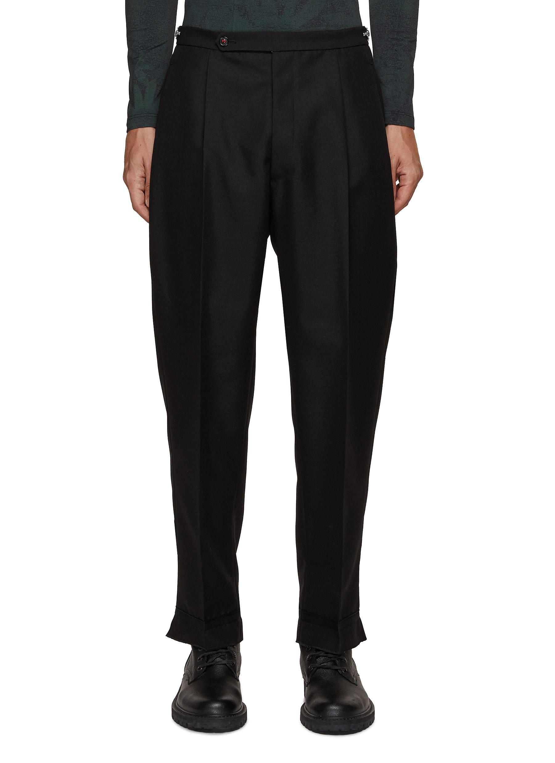 Mardi Gras Black Plain-Solid Regular Fit Wool Blend Pants For Men