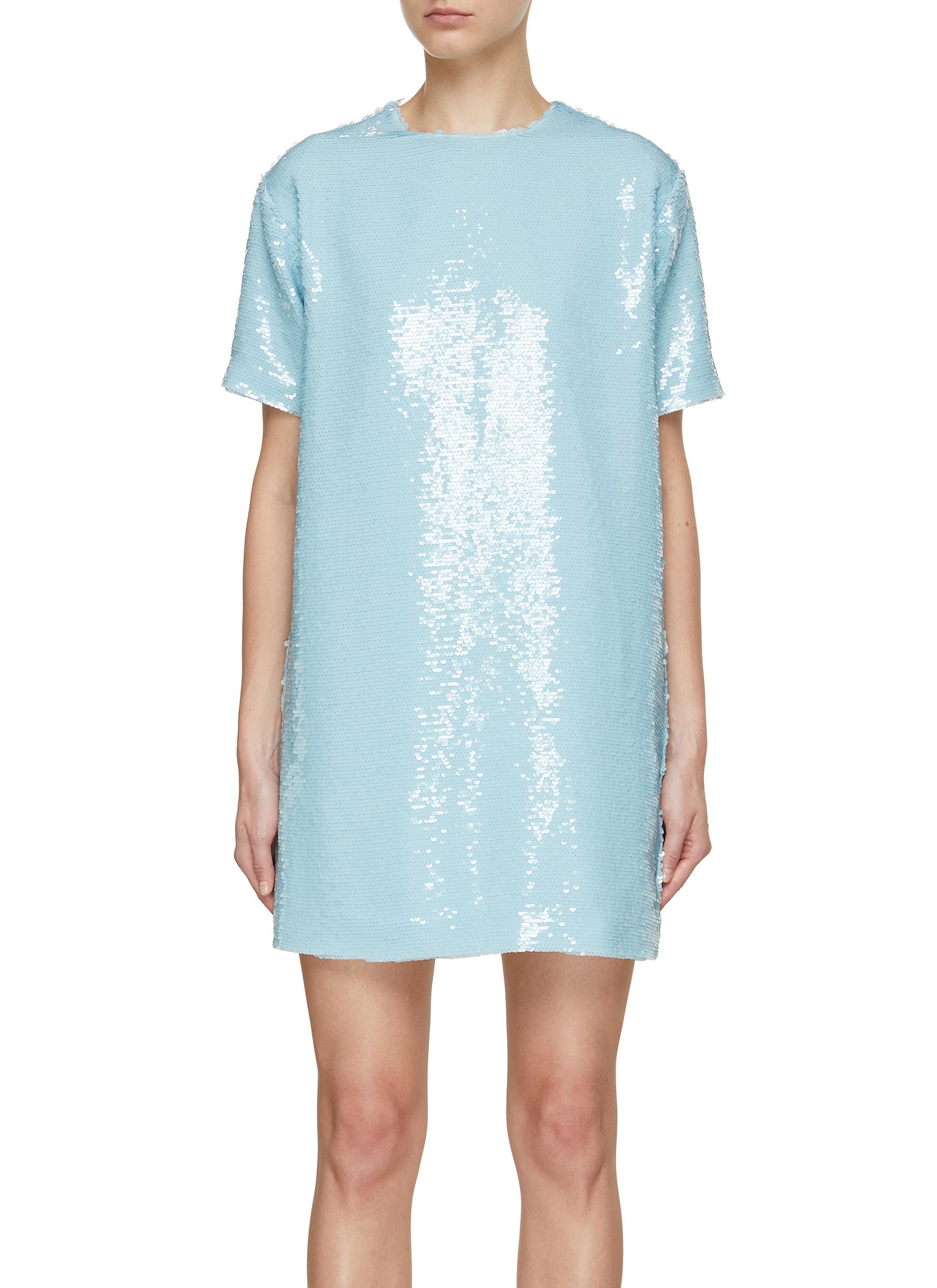Glow Get It - Blue Sequin Mini T-Shirt Dress – DLSB