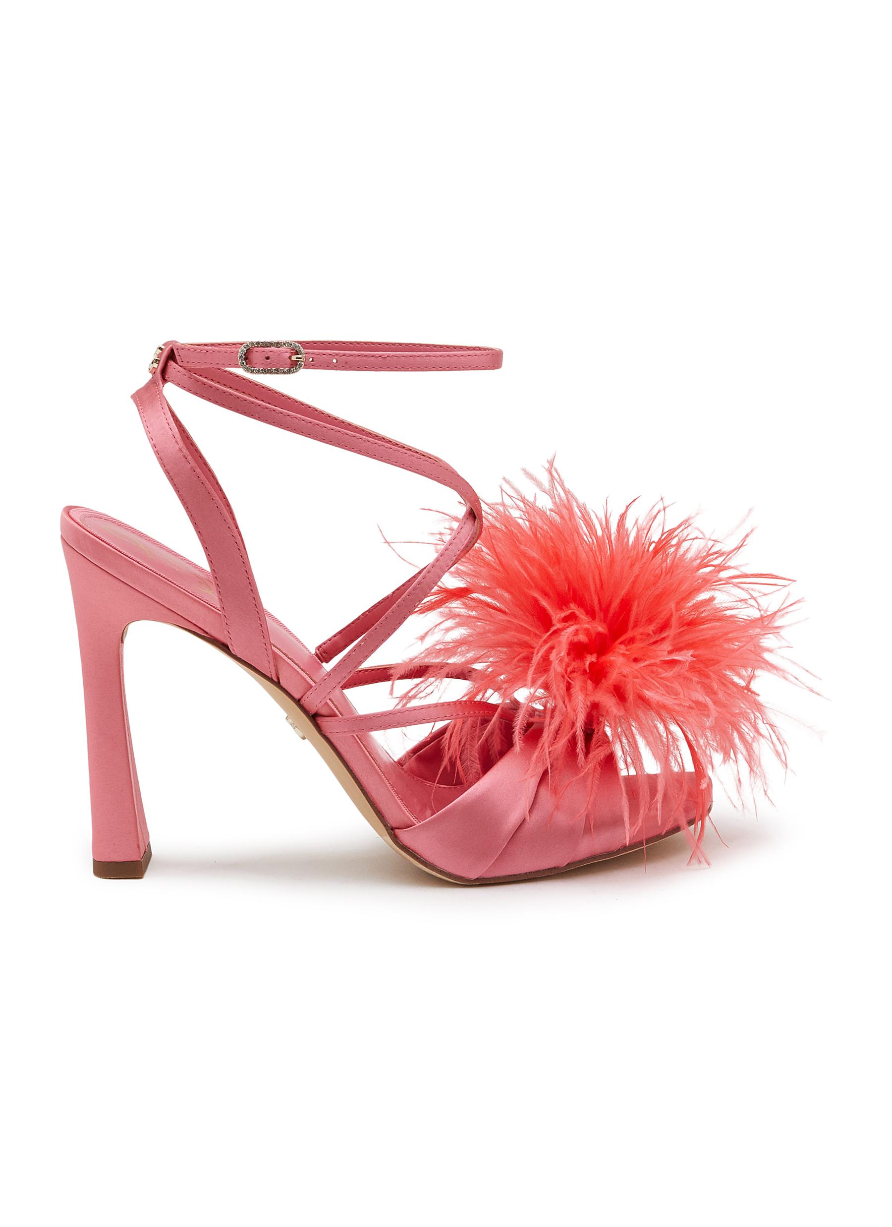 Womens Feather Fur Ankle Strap Sandals Pointed Toe High Heels Shoes Party  Runway | eBay
