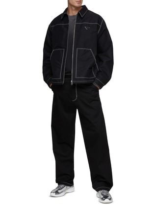 Prada Logo Plaque Zipped Shirt Jacket in Black for Men