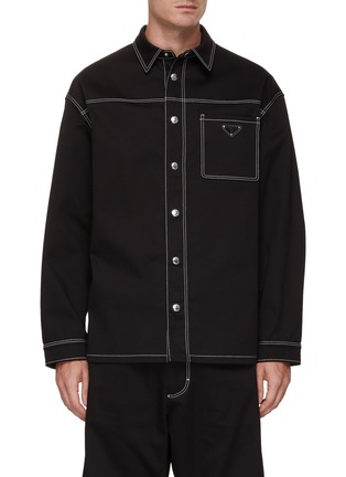 Main View - Click To Enlarge - PRADA - Logo Plaque Cotton Shirt Jacket