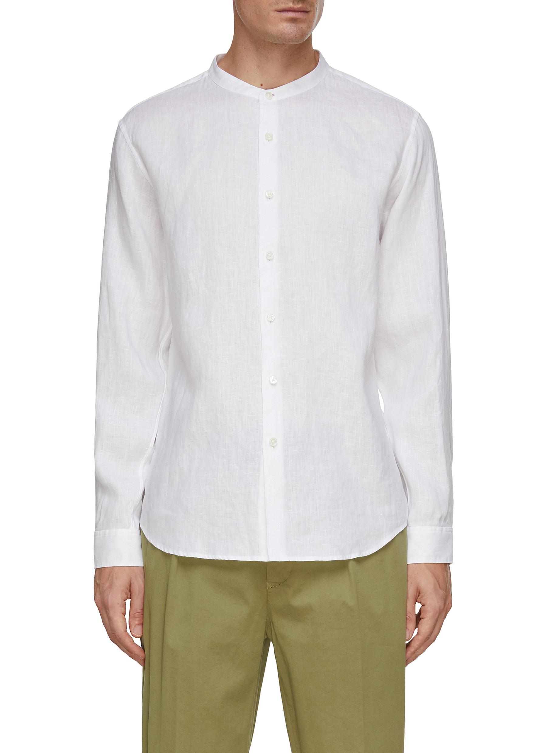 THEORY | Irving Linen Band Collar Shirt | WHITE | Men | Lane Crawford