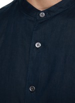 THEORY | Irving Linen Band Collar Shirt | NAVY | Men | Lane Crawford